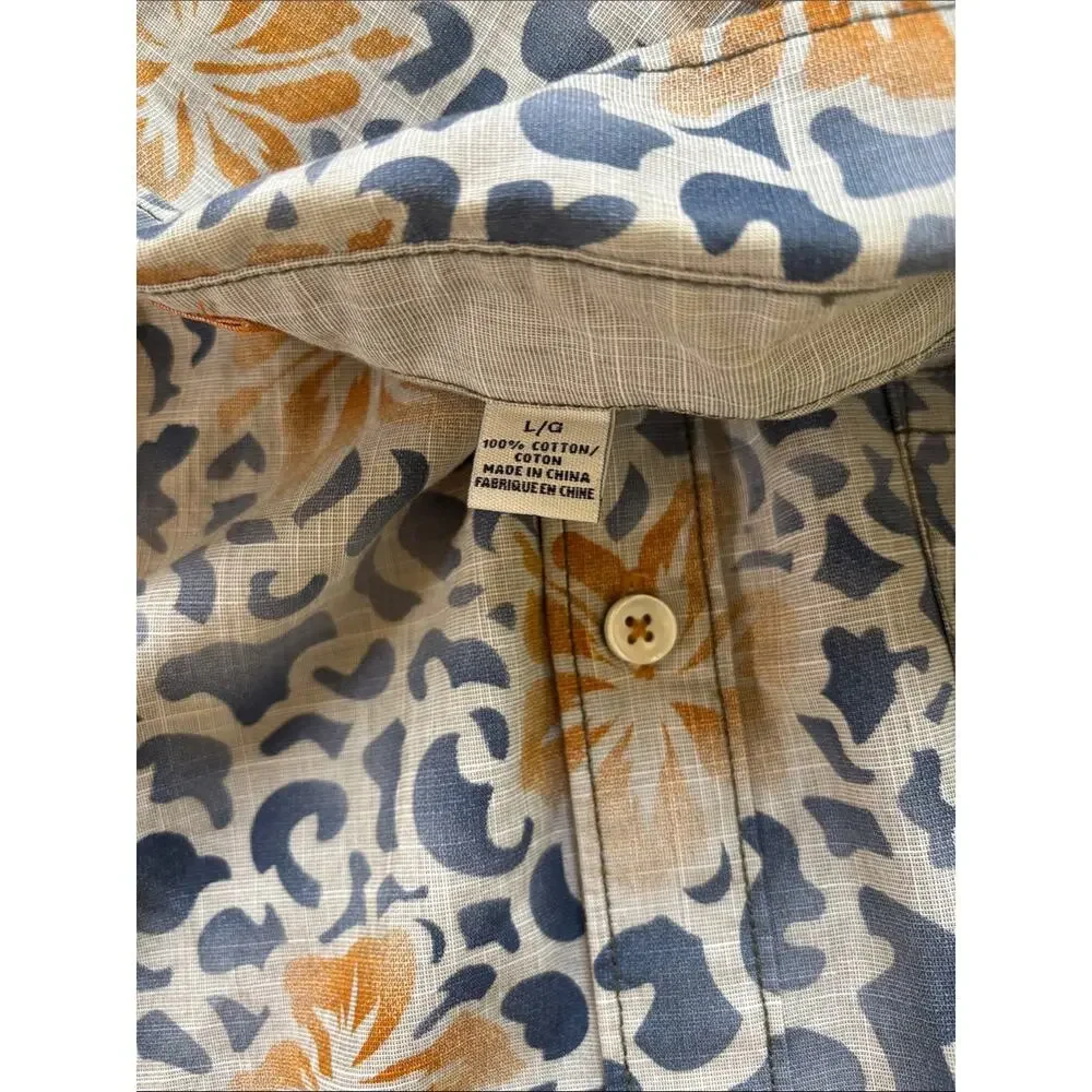 Tommy Bahama Tropical Floral Button Front Shirt Mens L Island Modern Fit Cotton